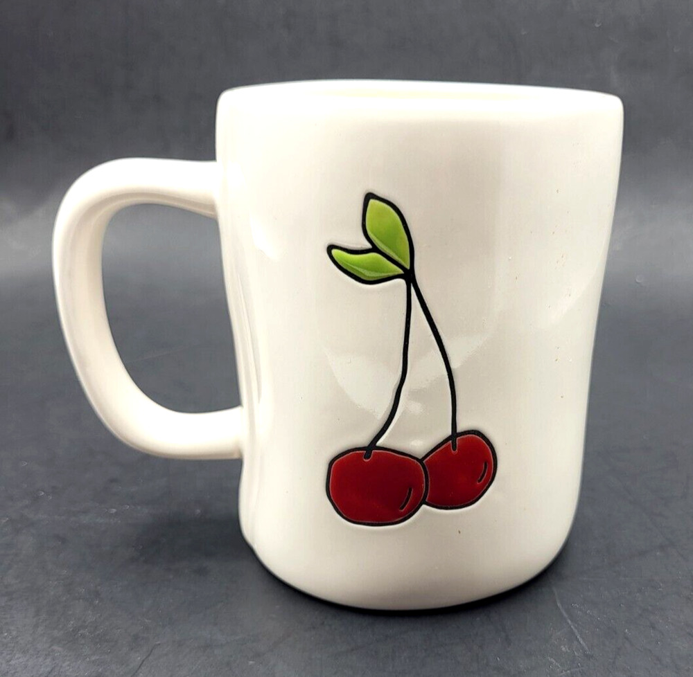 Rae Dunn Cherry On Top Double Sided Mug White 5" Tall